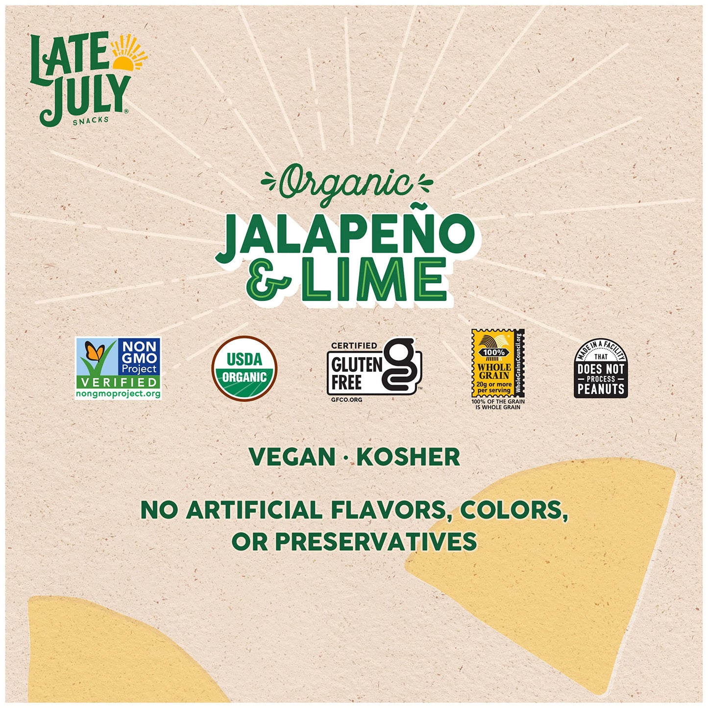 Late July Snacks, Thin And Crispy Organic Tortilla Chips, Jalapeo & Lime, 10.1-Oz. Bag (Pack Of 9)