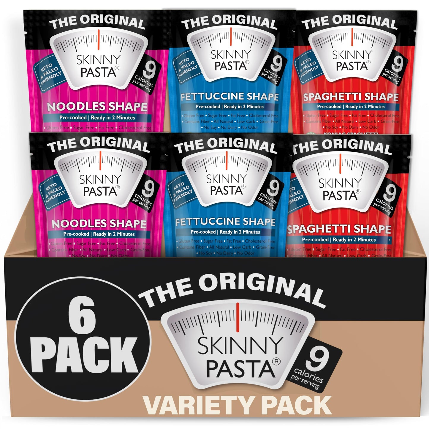 SKINNY PASTA Variety Pack - Healthy Konjac Shirataki Noodles, Low Carb Keto Pasta, Gluten Free, 6 Pack