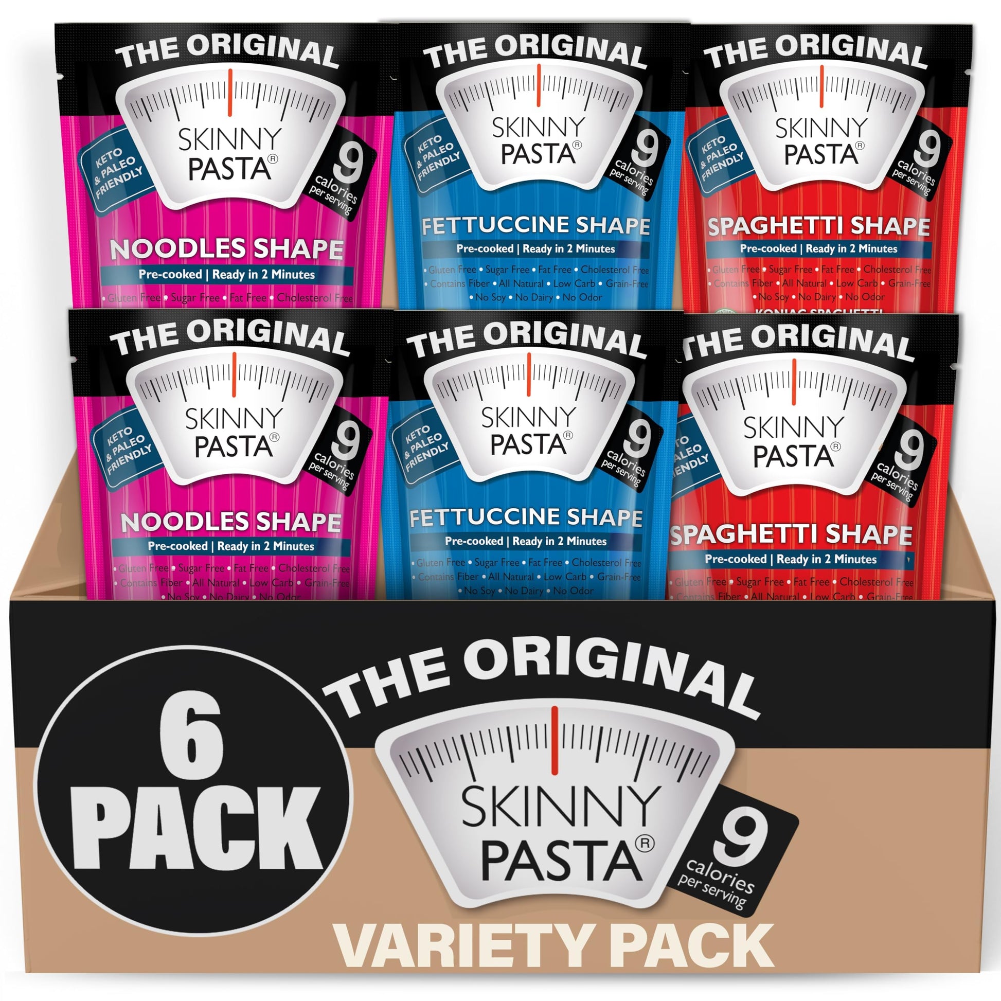 SKINNY PASTA Variety Pack - Healthy Konjac Shirataki Noodles, Low Carb Keto Pasta, Gluten Free, 6 Pack