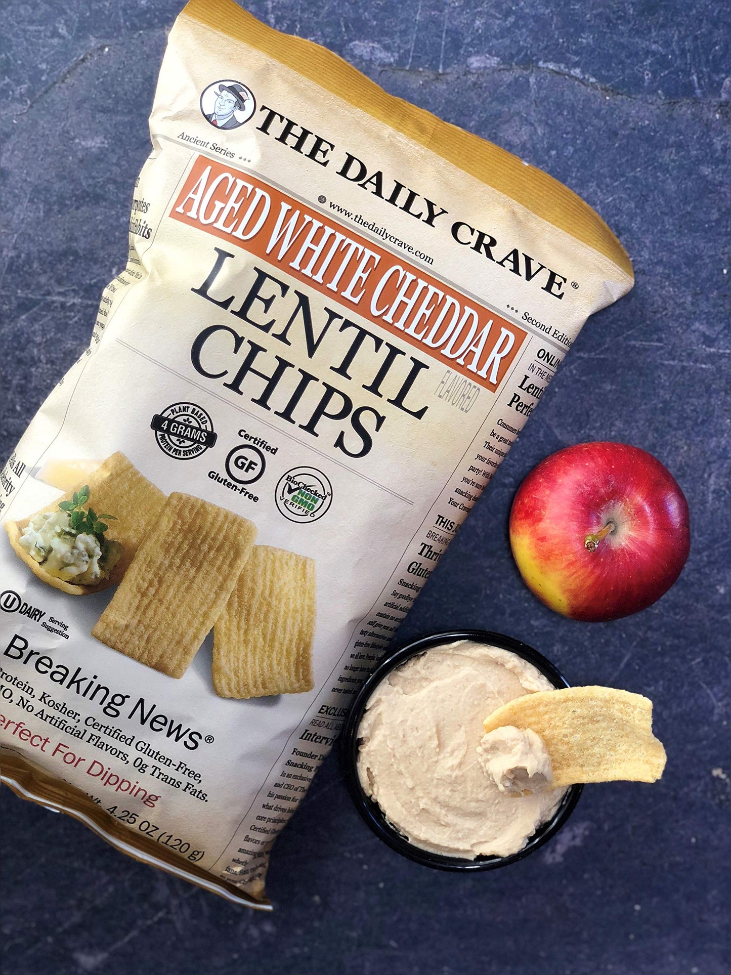 The Daily Crave Aged White Cheddar Lentil Chips, 4.25 Oz- 4 G Protein, Gluten-Free, Non-Gmo, Kosher, Crunchy 8 Count(Pack Of 1)