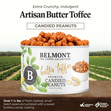Belmont Peanuts Gourmet Butter Toffee Candied Peanuts, 25 oz, 4 Ingredients, No Preservatives, Crunchy Snack