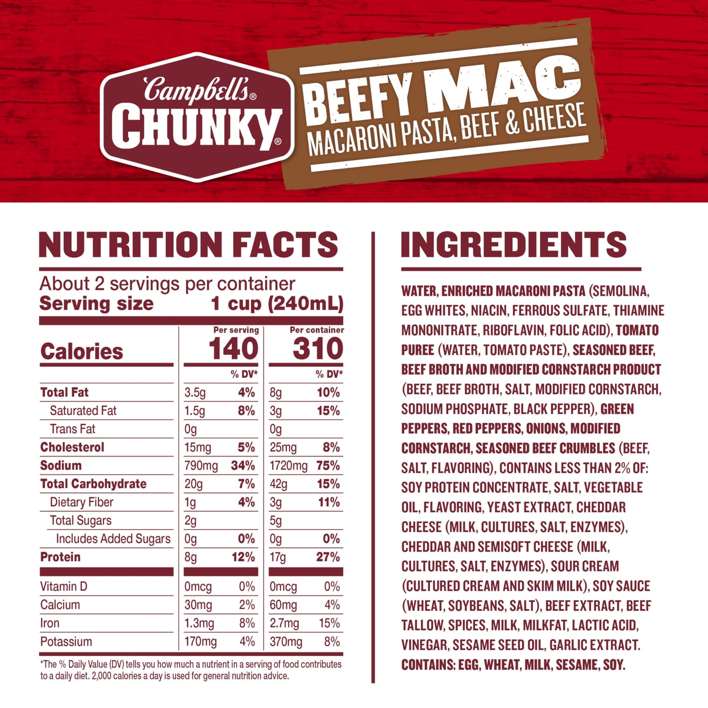Campbells Chunky Beefy Mac Soup, 18.8 oz Can (12 Pack)