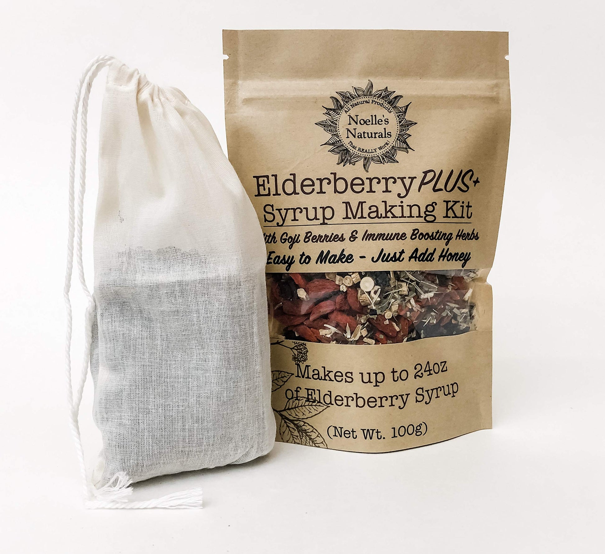 Noelles Naturals Elderberry Plus+ Syrup Making Kit - 24oz - 2 Piece Set - Natural Ingredients - Includes Free Brew Bag