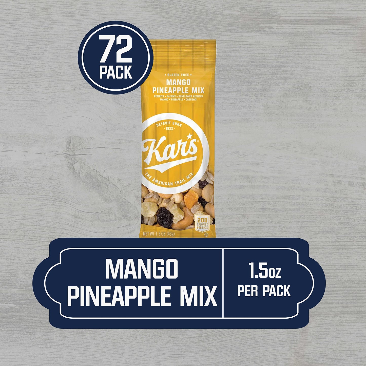 Kars Nuts Unsalted Mango Pineapple Trail Mix, 1.5 oz - Grab & Go Bags, Individual Snack Packs (Pack of 72), Gluten-Free Trail Mi