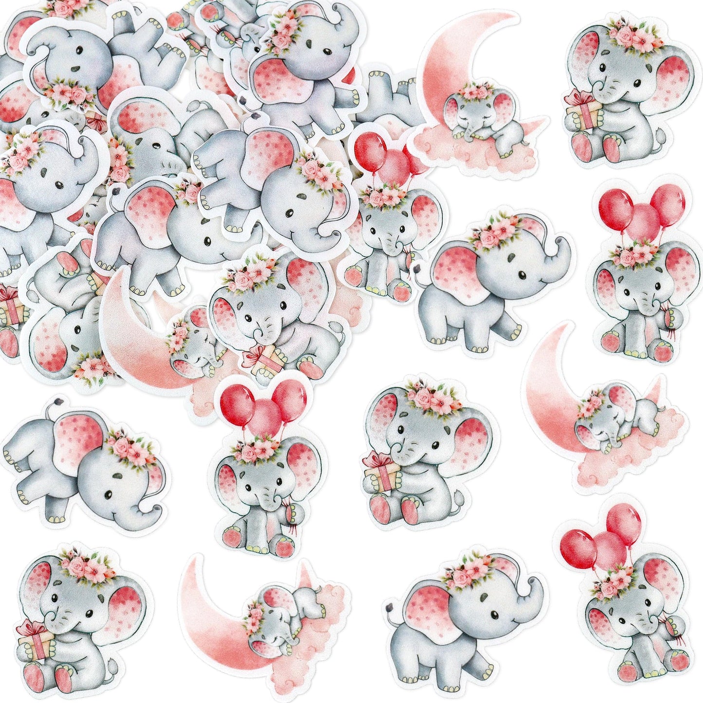 40 Pcs Edible Wafer Paper Pink Elephant Cupcake Toppers Selection Elephant Theme Drink Topper Gender Reveal Baby Shower Decorati