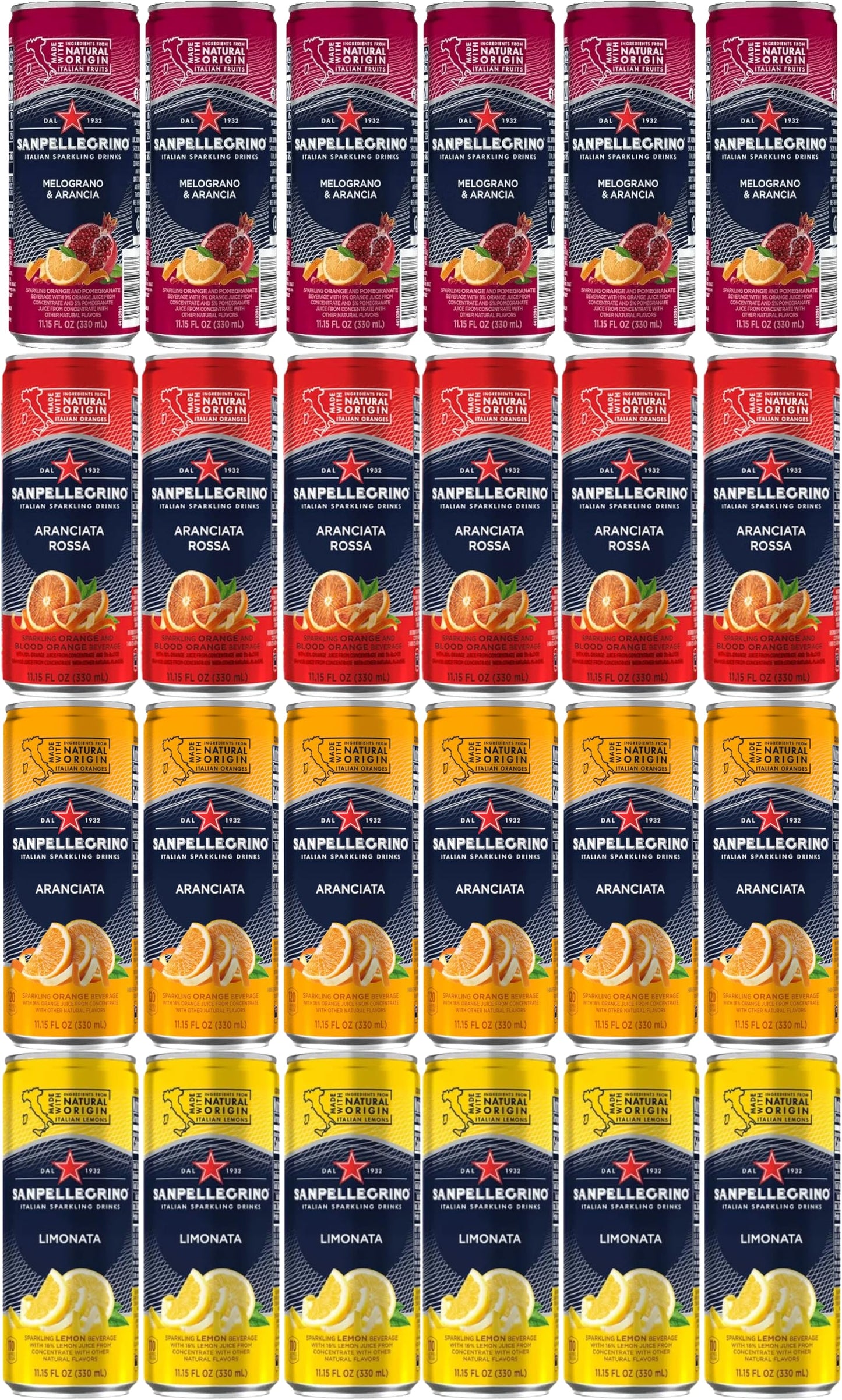 San Pellegrino Sparkling Water Variety- 4 Flavors 24 Pack 6 Cans of Each
