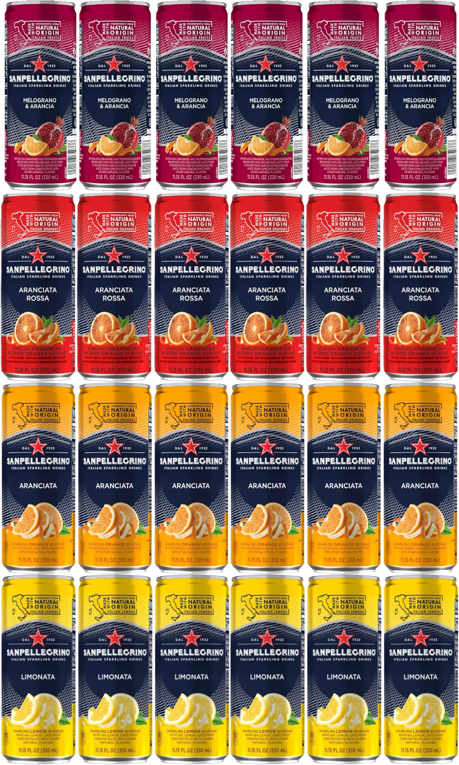 San Pellegrino Sparkling Water Variety- 4 Flavors 24 Pack 6 Cans of Each