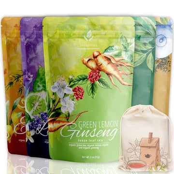 Gardenika Organic Loose Leaf Tea Set, Caffeinated Black And Green Leaves Variety - Kosher, No Gluten, Added Sugars, Natural Or A