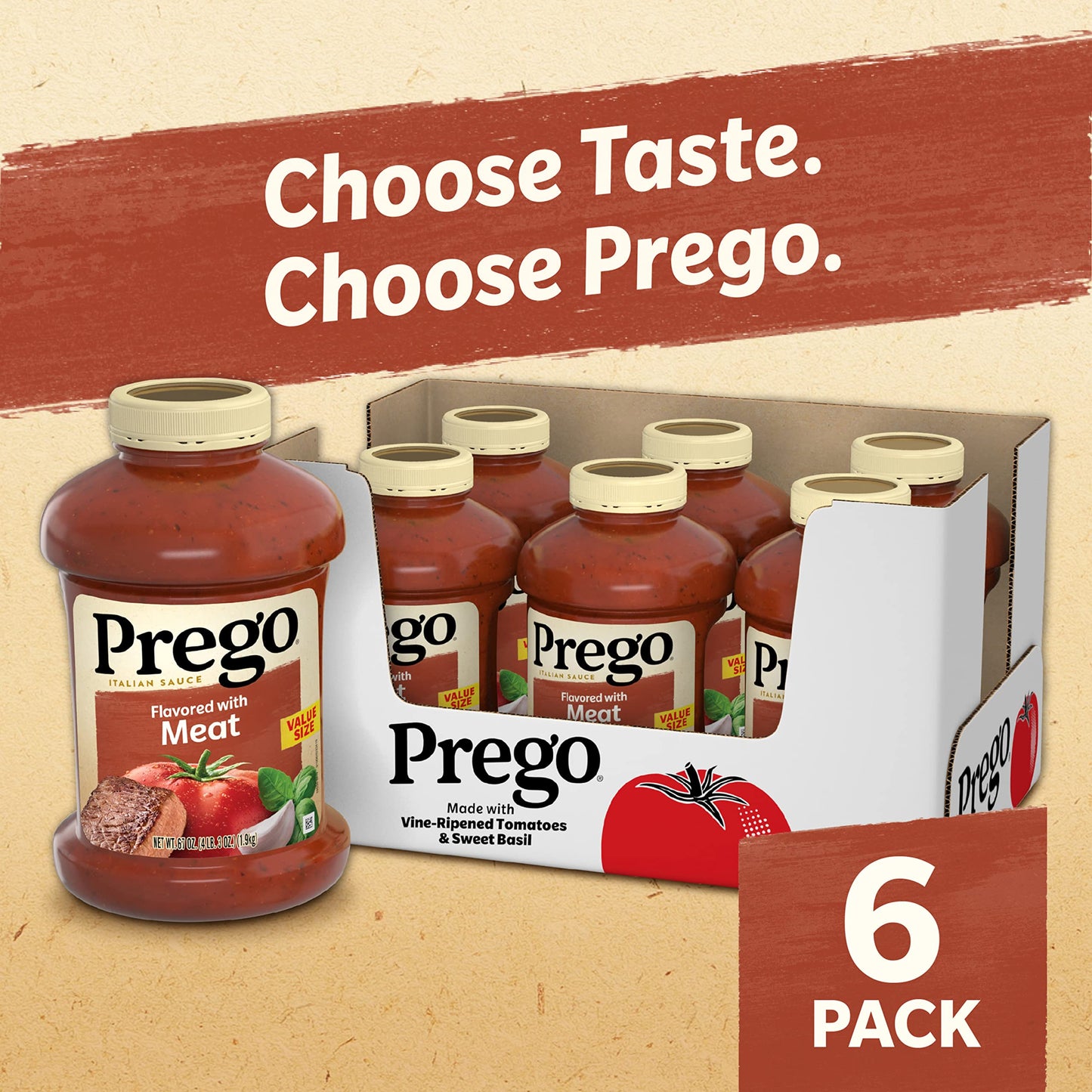 Prego Italian Tomato Pasta Sauce Flavored With Meat, 67 Oz Jar (Case Of 6)