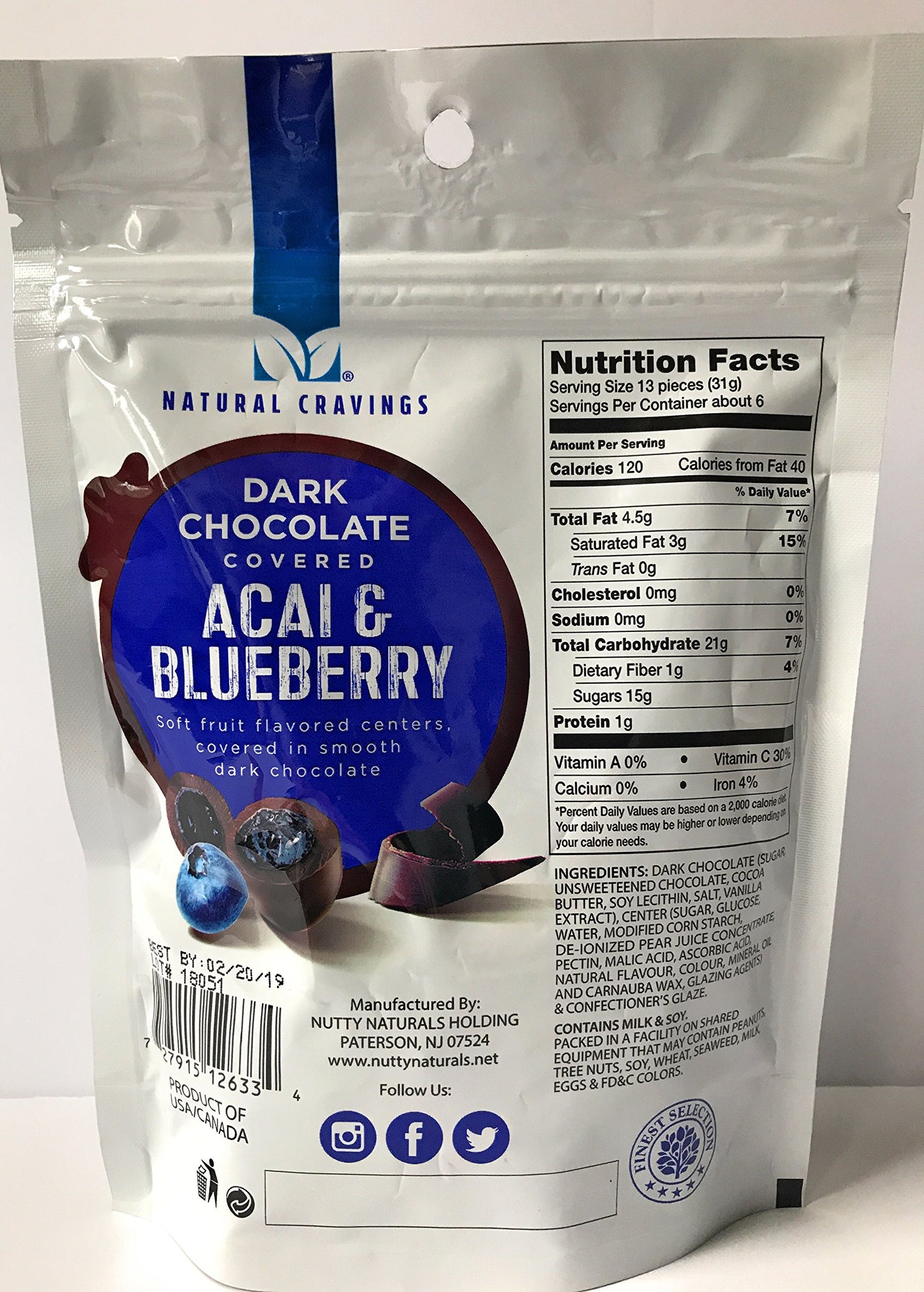Chocolate Covered Blueberries And Acai Berries - 7Oz Package Of Delicious Dark Chocolate Covered Blueberry And Acai