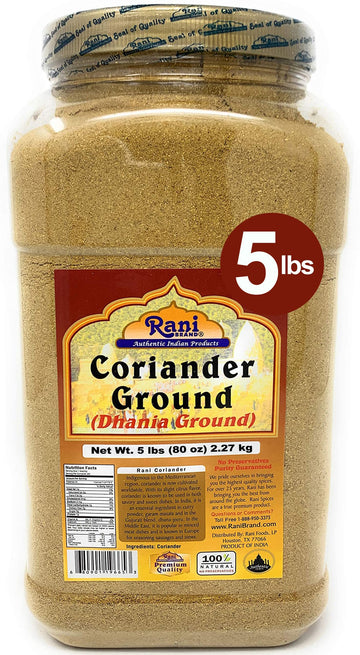 Rani Coriander Ground Powder (Indian Dhania) Spice 80Oz (5Lbs) 2.27Kg Bulk Pet Jar ~ All Natural | Salt-Free | Vegan | No Colors | Gluten Friendly | Non-Gmo | Indian Origin