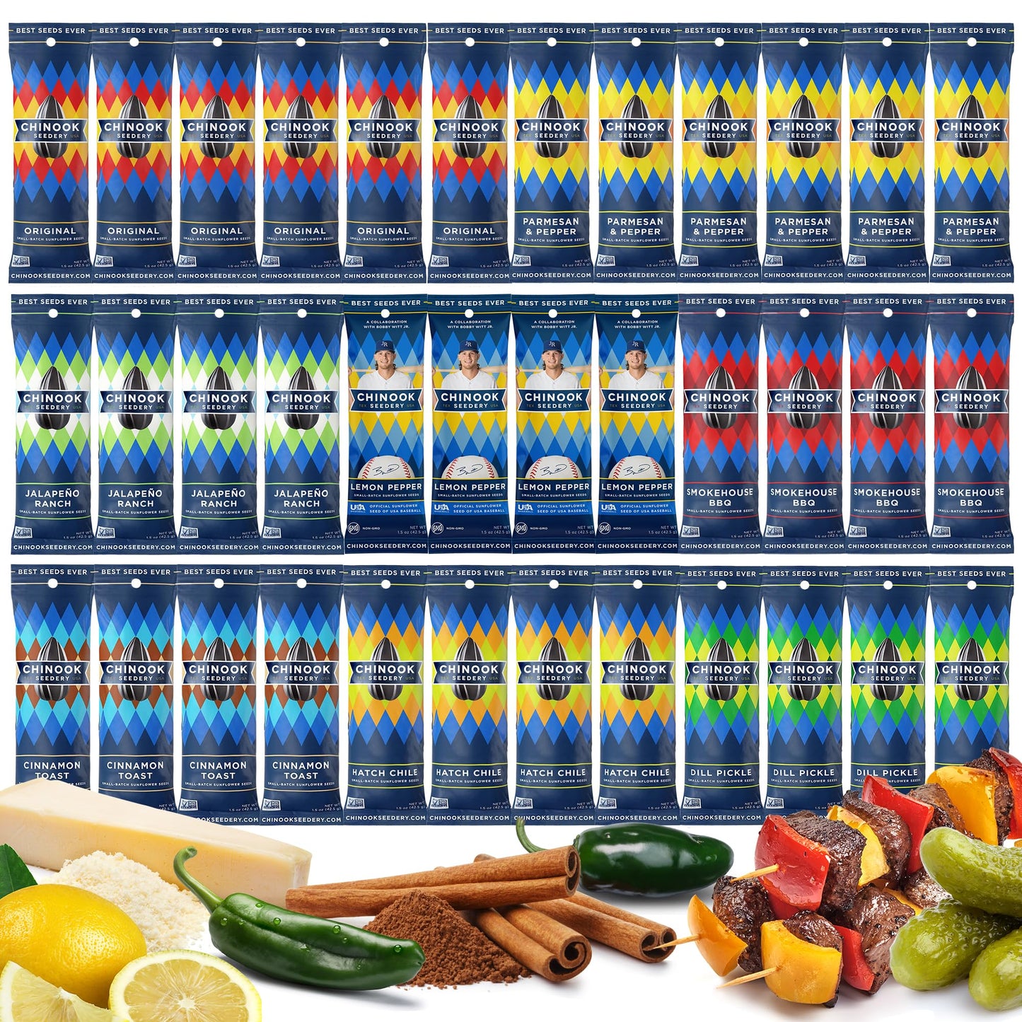 Chinook Seedery Roasted Sunflower Seeds to Eat - 1.5 oz (Pack of 36) Variety Packs - Jumbo Low Sodium Sunflower Seeds Keto Snack