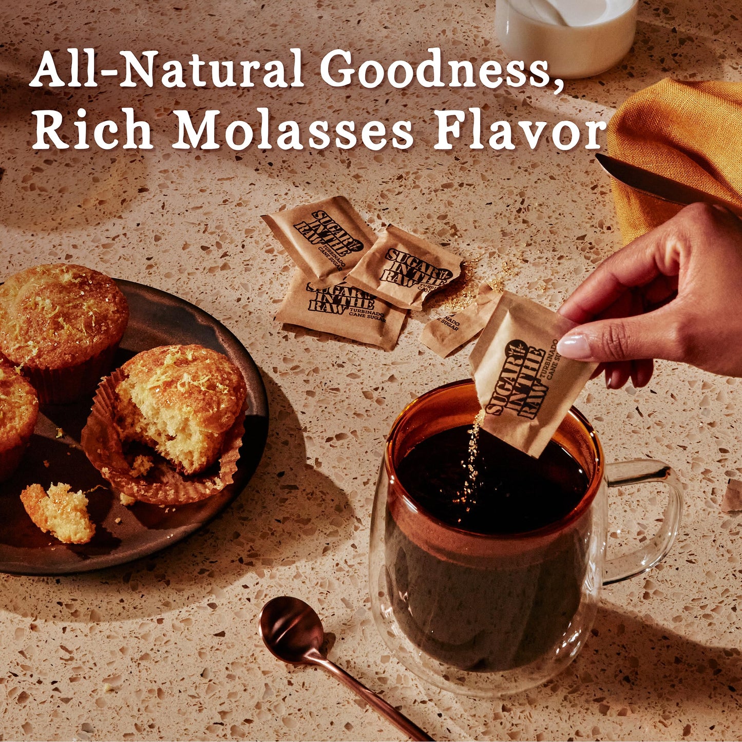 Sugar In The Raw Granulated Turbinado Cane Sugar On The Go Packets, No Erythritol, Pure Natural Sweetener, Hot & Cold Drinks, Co