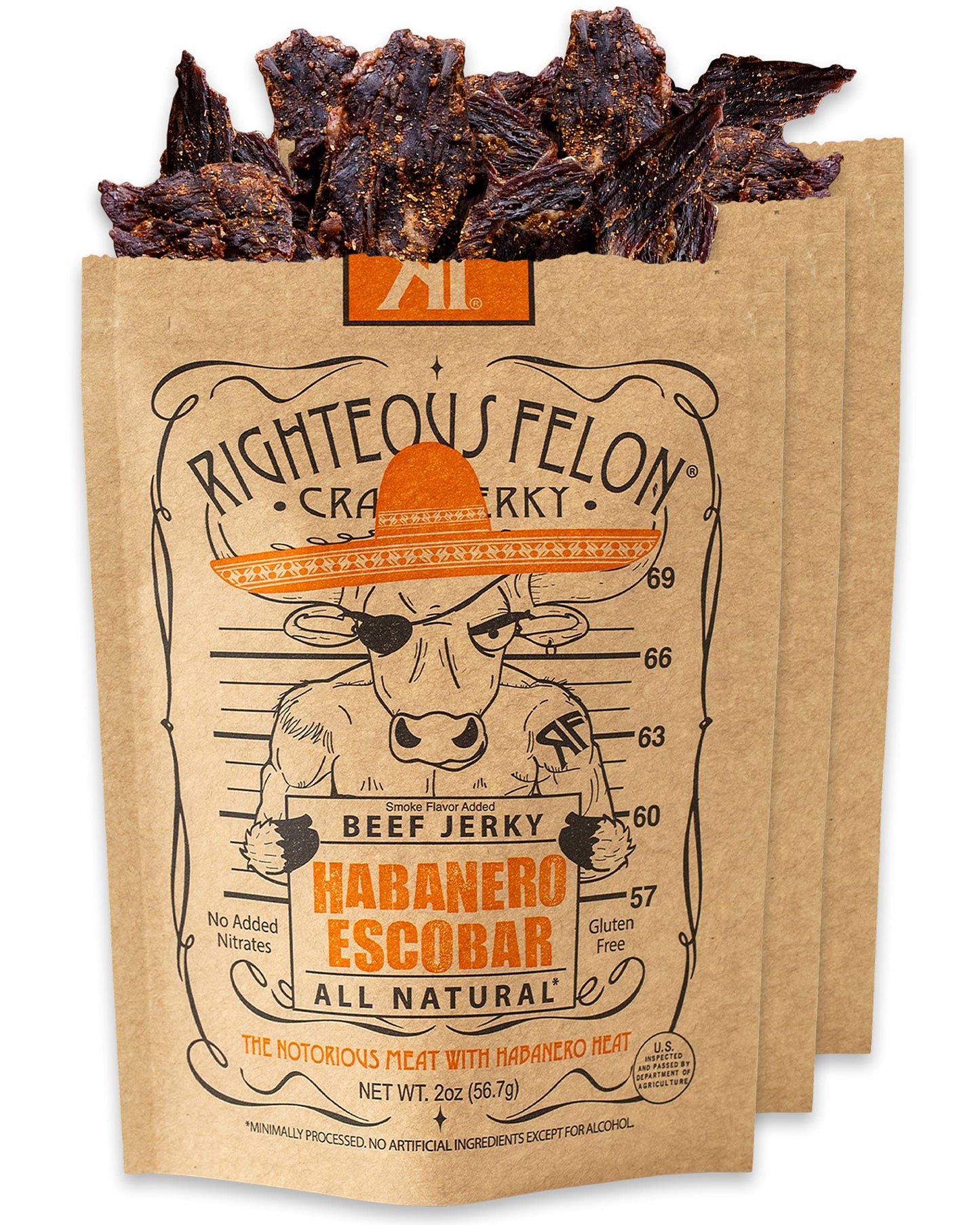 Righteous Felon Beef Jerky - Habanero Escobar Flavor - All-Natural Jerky - Locally Sourced  Dried Beef Jerky - Low-Sugar, High-P