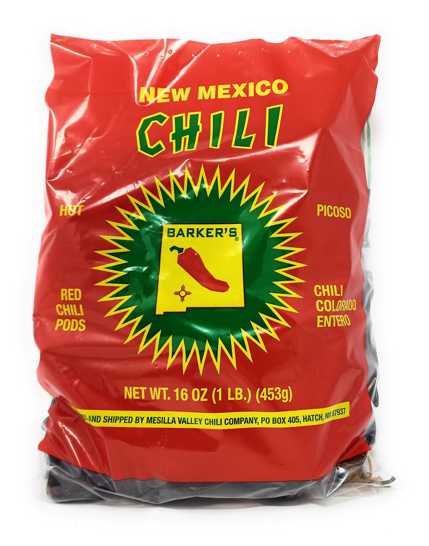 Barkers Dried Red Chili Pods - Hot, 16 Ounces - Grown in World Famous Chili Region Hatch, NM - No Preservatives, USA Product!