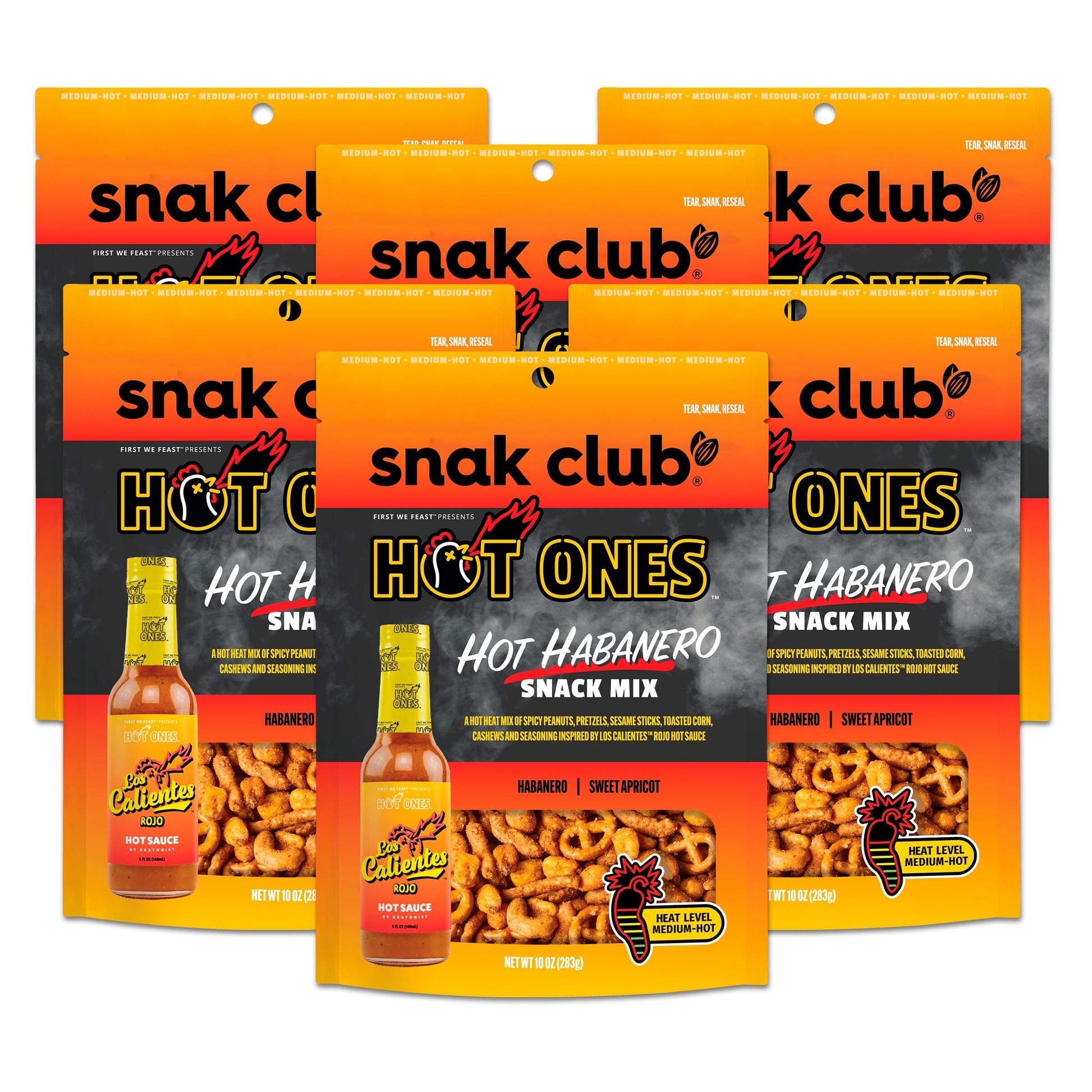 Snak Club x Hot Ones Hot Habanero Snack Mix, Spicy Snacks with Peanuts, Pretzels, Sesame Sticks, Toasted Corn & Cashews, Inspire