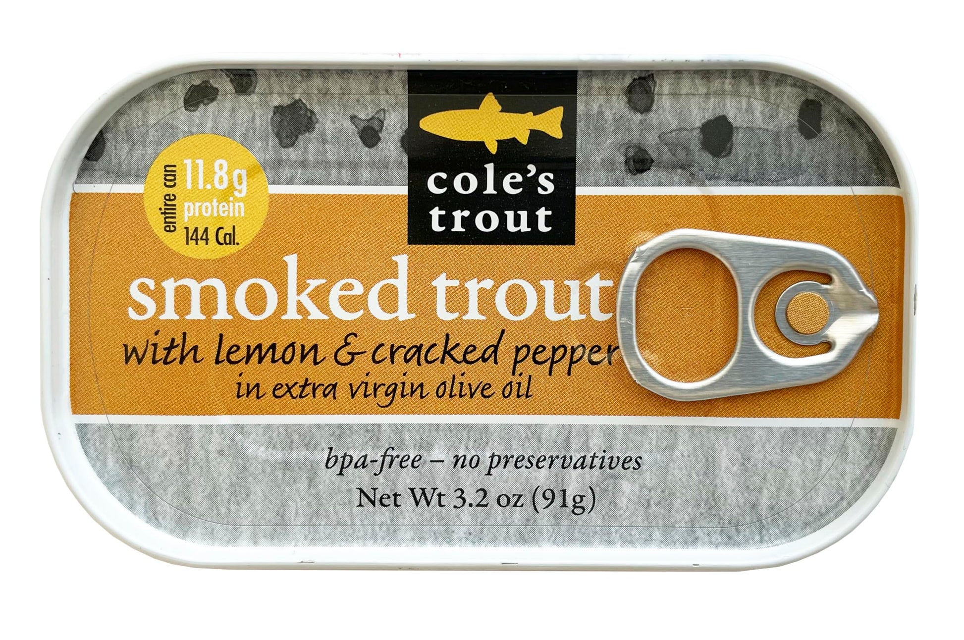 Coles Smoked Trout Fillet with Lemon & Cracked Pepper, 3.2oz Hand-Packed, High Protein, Preservative Free
