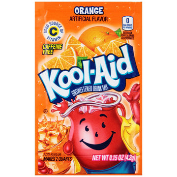 Kool-Aid Unsweetened Caffeine Free Orange Powdered Drink Mix, 28.8 Ounce, 192 Count Pitcher Packets