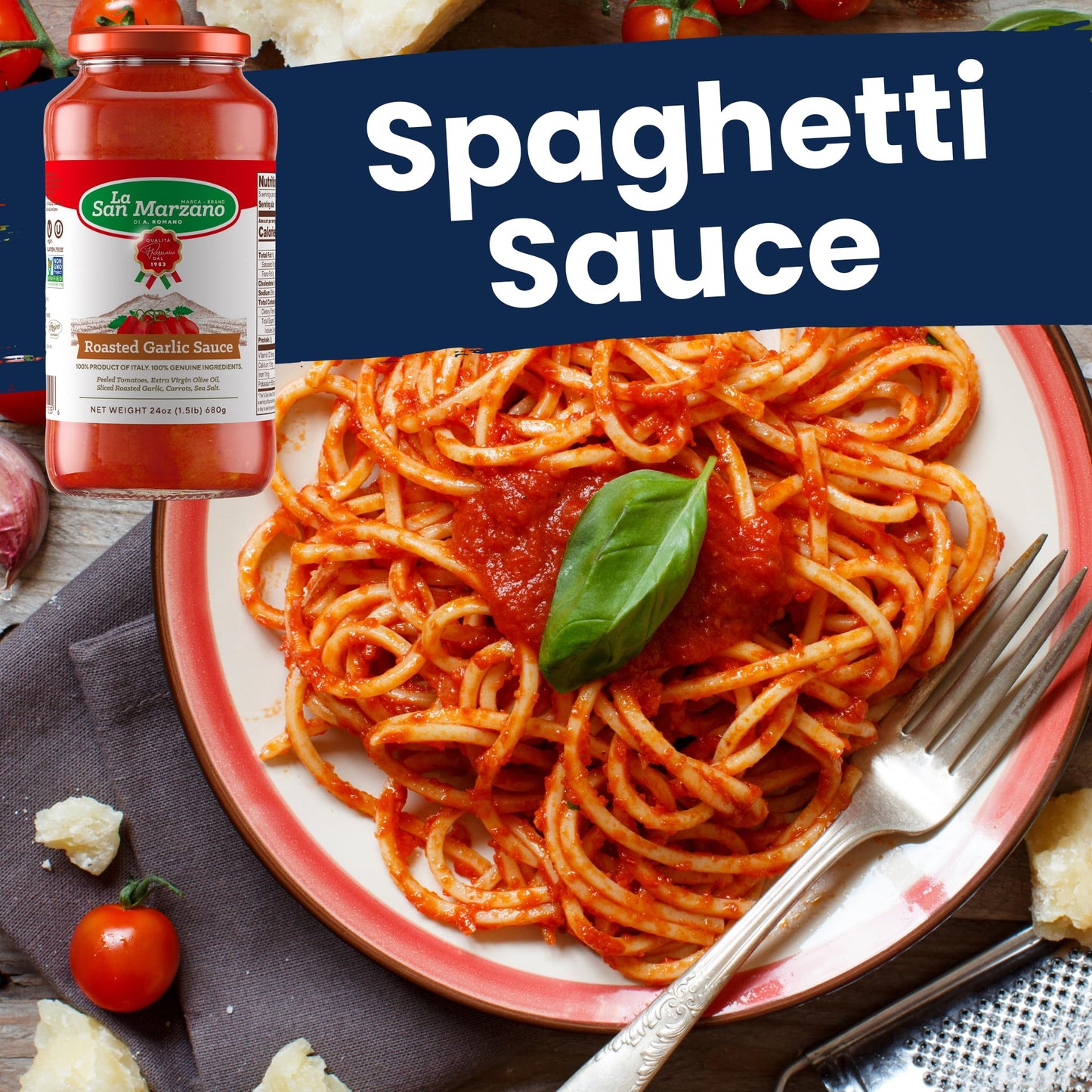 La San Marzano Roasted Garlic Pasta Sauce, All Natural, Non-GMO, Vegan, Gluten Free, 24 oz, Pack of 2