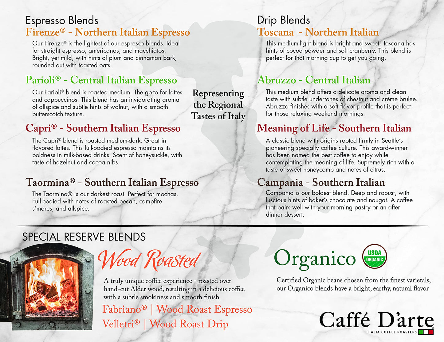 Caffe D'Arte Velletri Wood Roast Reserve Whole Bean Coffee, 5 Pounds