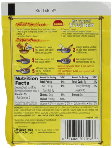 Sunbird Seasoning Mix Hot Spicy Szechwan, 0.75 oz (4 Packs)