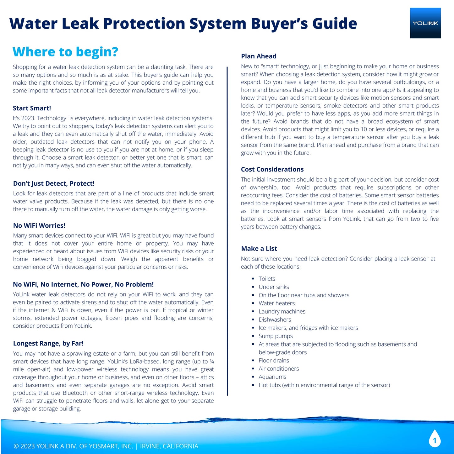 Yolink Water Leak Detection Starter Kit, W/Speakerhub Audio/Talking Hub & Water Leak Sensors, Lora Up To 1/4 Mile Open-Air Range