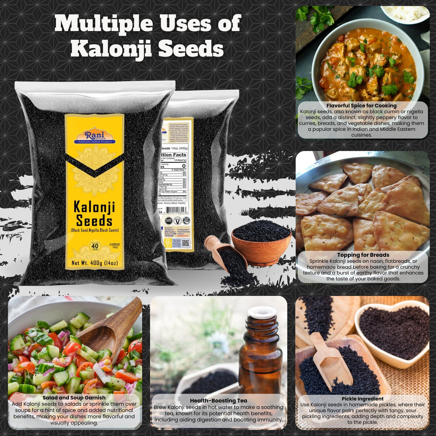 Rani Kalonji (Black Seed, Nigella Sativa, Black Cumin) Seeds 14Oz (400G) ~ All Natural | Gluten Friendly | Non-Gmo | Vegan | Ind