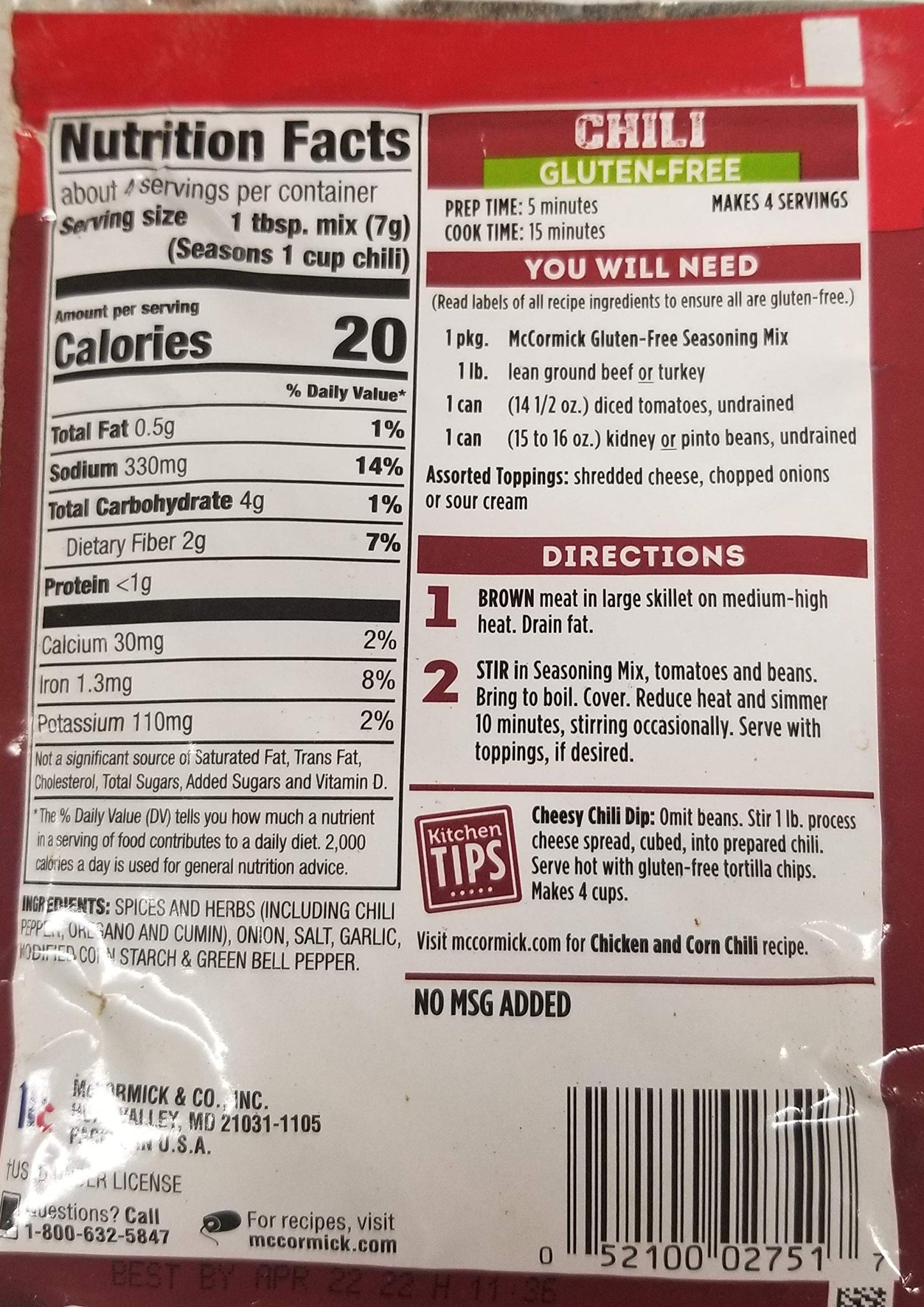 McCormick GLUTEN-FREE Chili Seasoning Mix 1oz (3 pack)