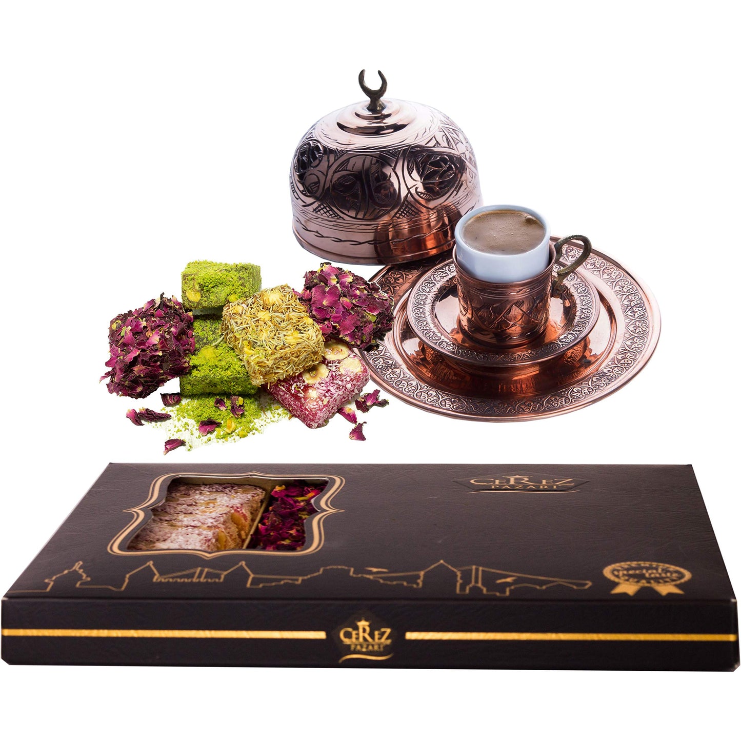 Cerez Pazari Turkish Delight Pistachio And Hazelnut With Fantastic Rose & Pomegranate Flavour Experience In Luxury Large Gift Bo