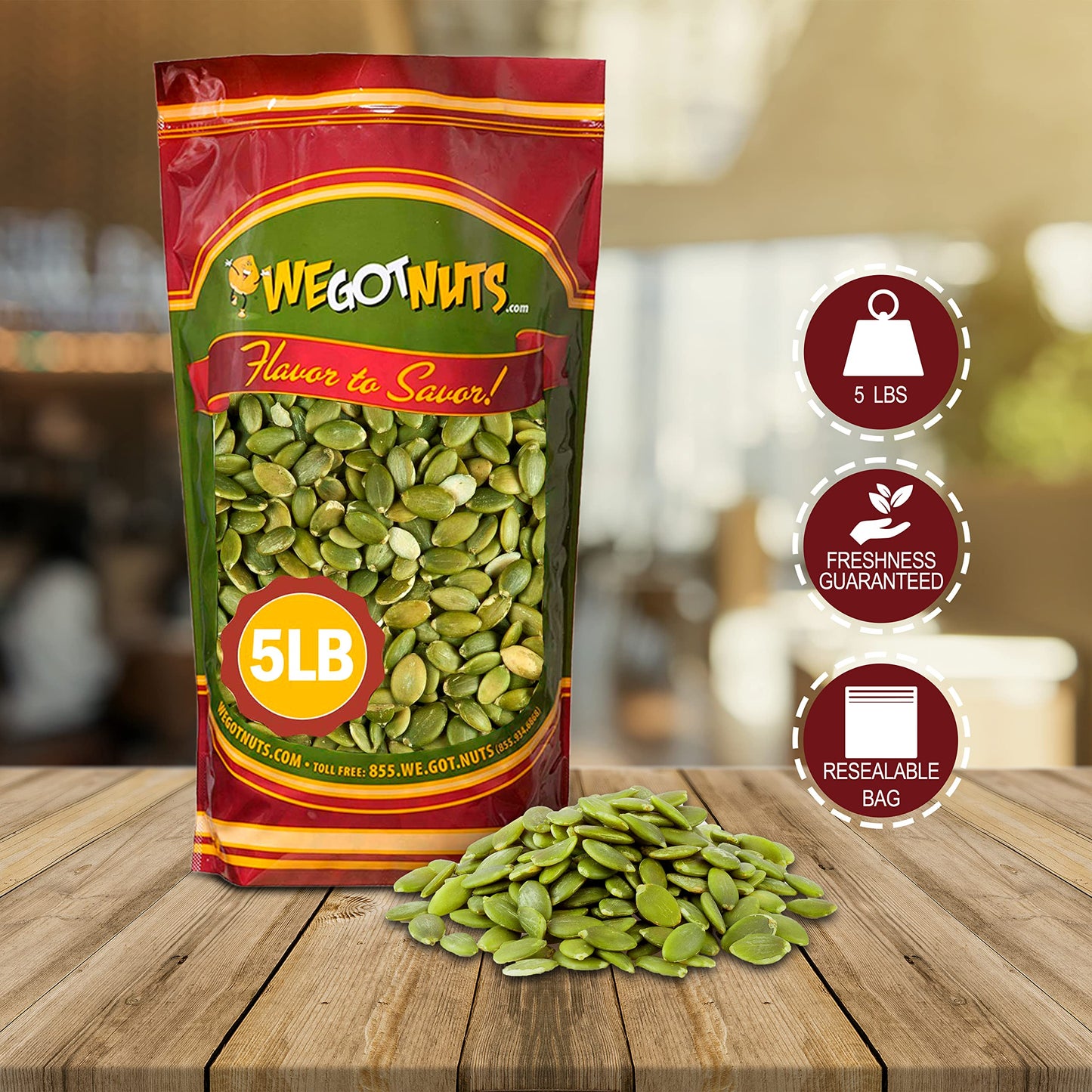 We Got Nuts Pumpkin Seeds Healthy Snacks 5Lbs (80Oz) Bag | Raw Pepitas No Preservatives Added, 100% Natural With No Shell | For