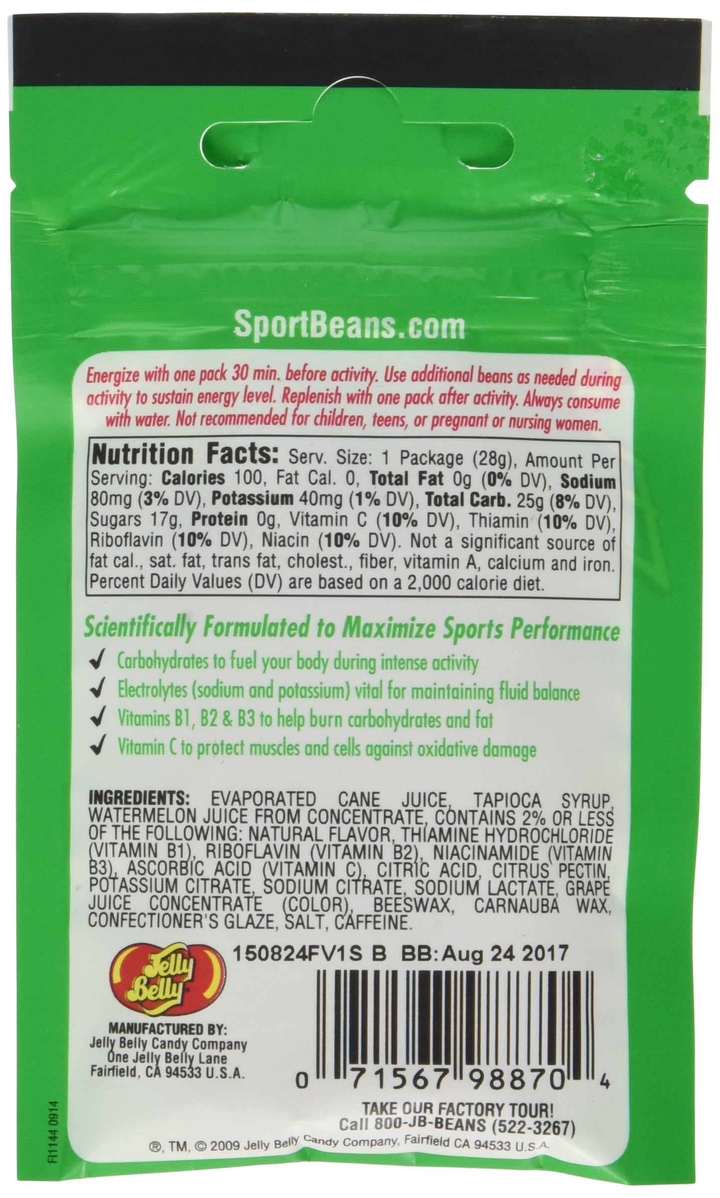 Jelly Belly Watermelon Sport Jelly Beans, 1-Ounce (Pack Of 24)