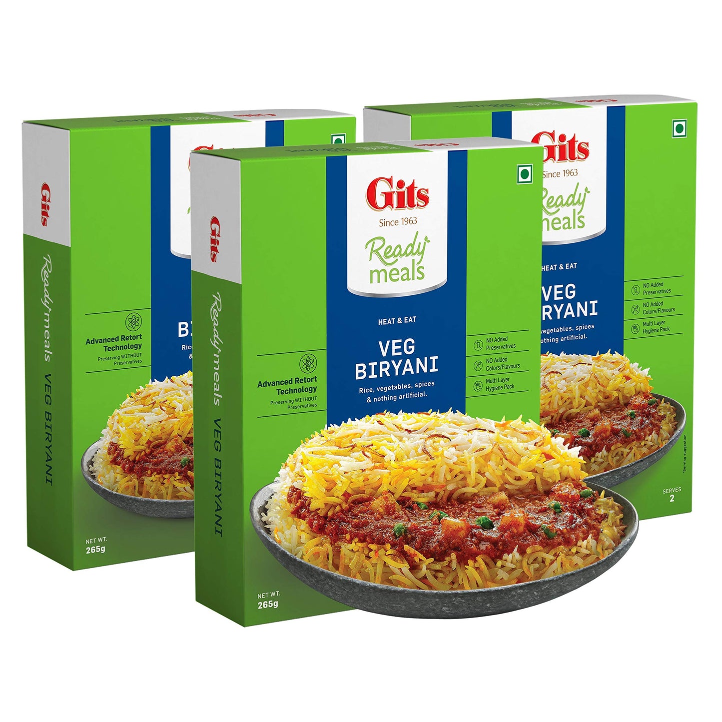 Gits Ready To Eat Veg Biryani 795G (Pack Of 3 X 265G Each)