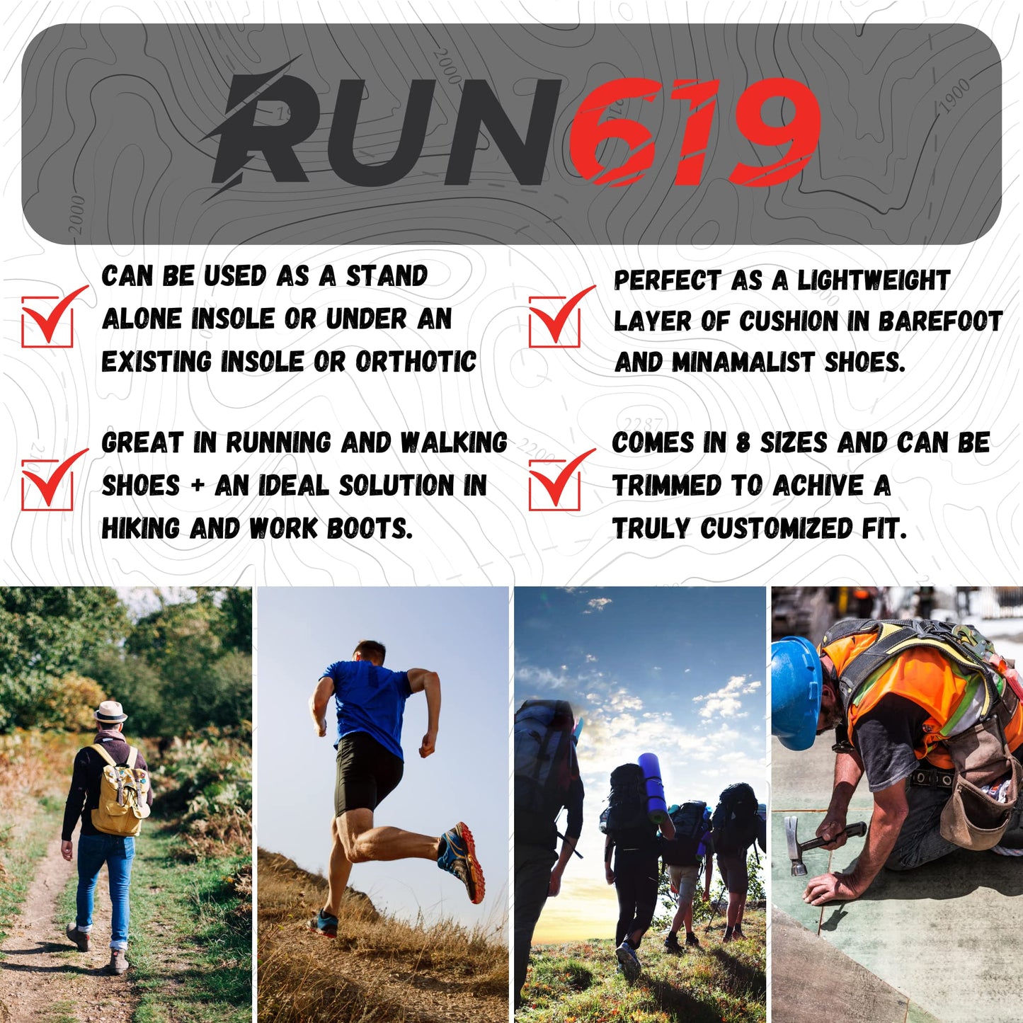 Run619 Zero Drop Shoe Insoles - Thin Flat Medium Shoe Inserts W/No Arch Support - Foot Forming - Perfect For Running Walking Wor