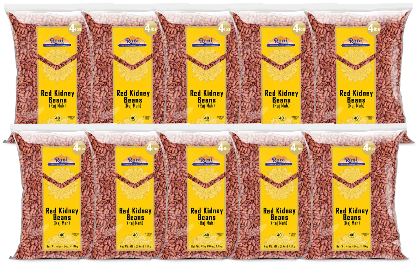 Rani Red Kidney Beans, Light 64oz (4lbs) 1.81kg ~ Pack of 10~640oz (40lbs) 18.14kg Total ~ All Natural | Vegan | Gluten Friendly