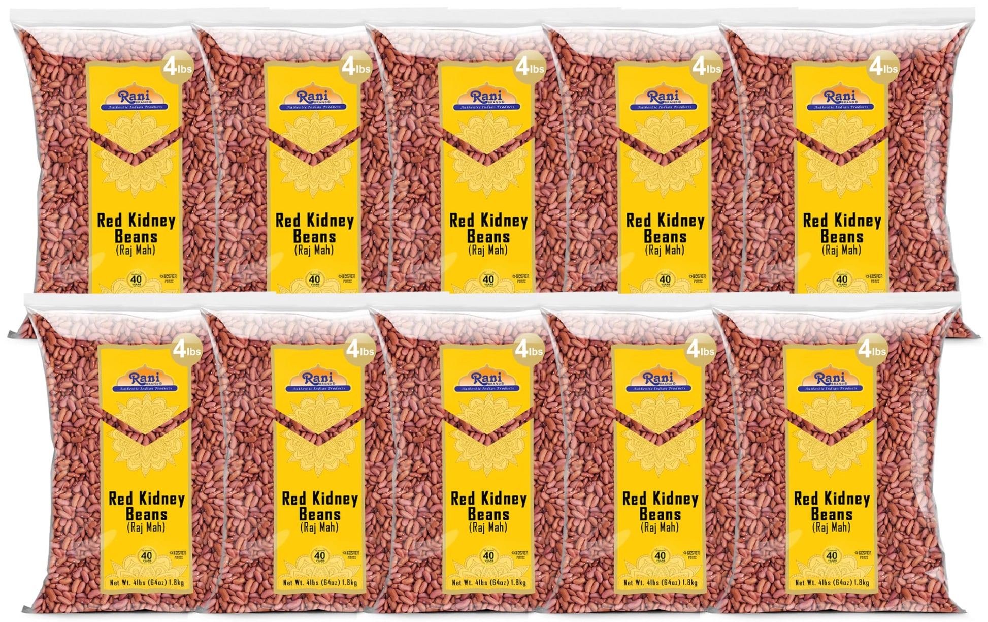 Rani Red Kidney Beans, Light 64oz (4lbs) 1.81kg ~ Pack of 10~640oz (40lbs) 18.14kg Total ~ All Natural | Vegan | Gluten Friendly