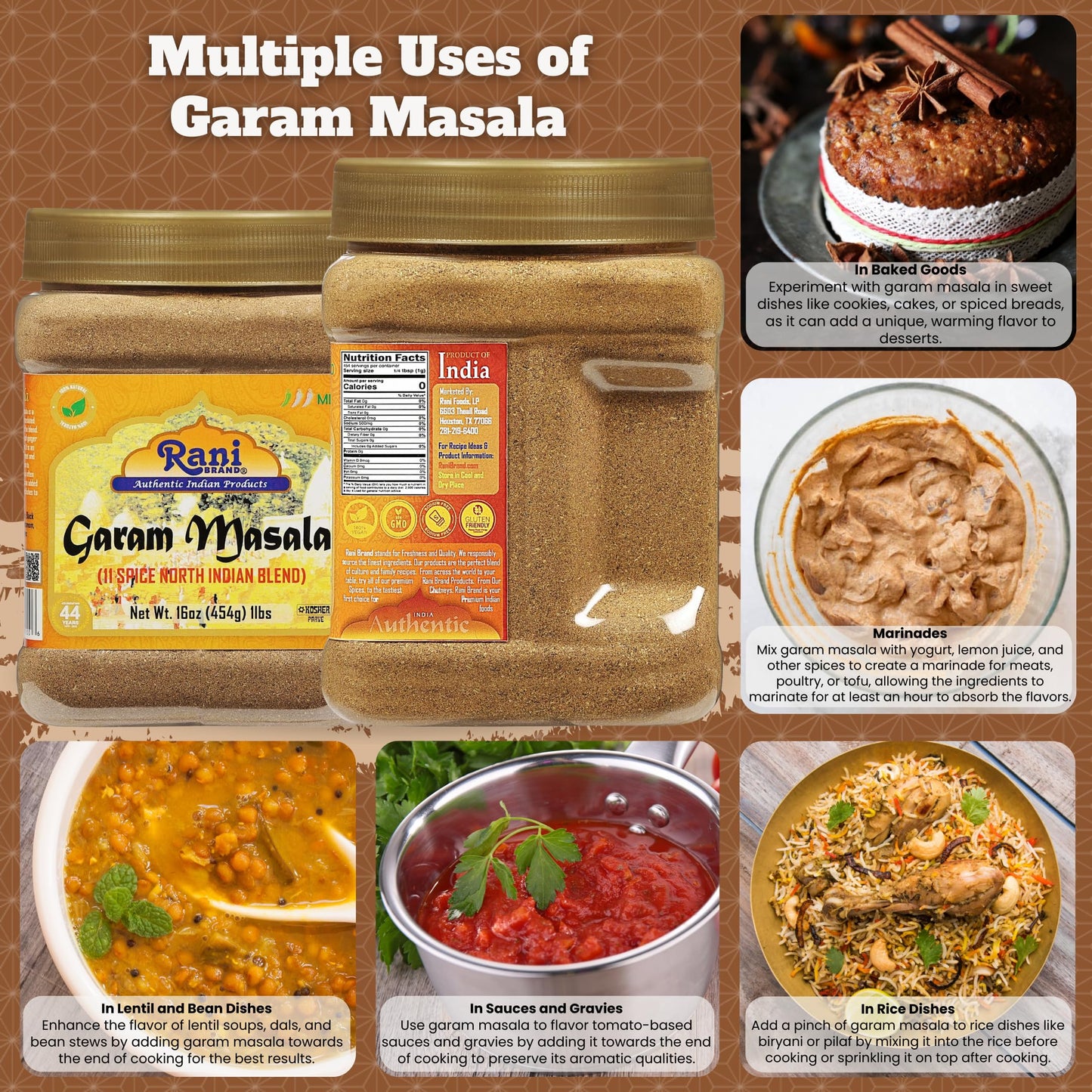 Rani Garam Masala 11-Spice Blend, All Natural, Vegan, Gluten Friendly, 16oz (1lb) PET Jar