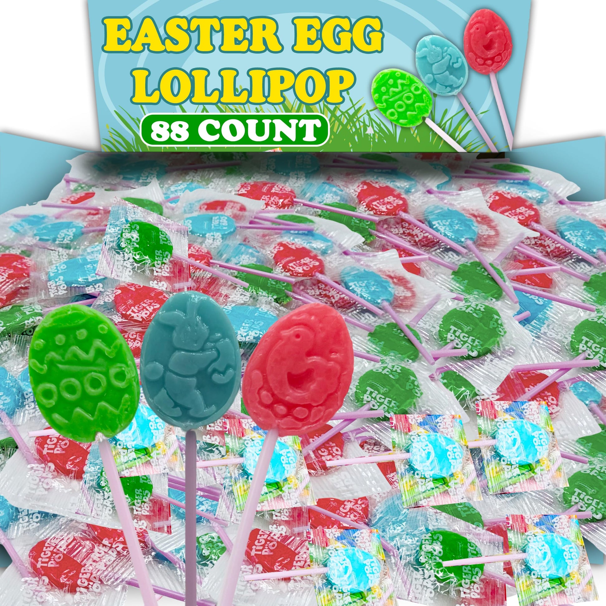 Egg Shaped Lollipops for Kids, 88 Count Individually Wrapped Suckers, Assorted Fruit Flavors Pack, Includes Easter Themed Design