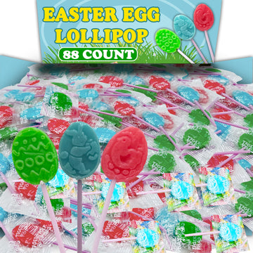 Egg Shaped Lollipops for Kids, 88 Count Individually Wrapped Suckers, Assorted Fruit Flavors Pack, Includes Easter Themed Design