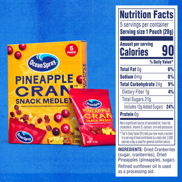 Ocean Spray Pineapple Cran Snack Medley, Cranberry And Pineapple Dried Fruit Snack, 1 Oz Pouches, 5 Count (Pack Of 10)