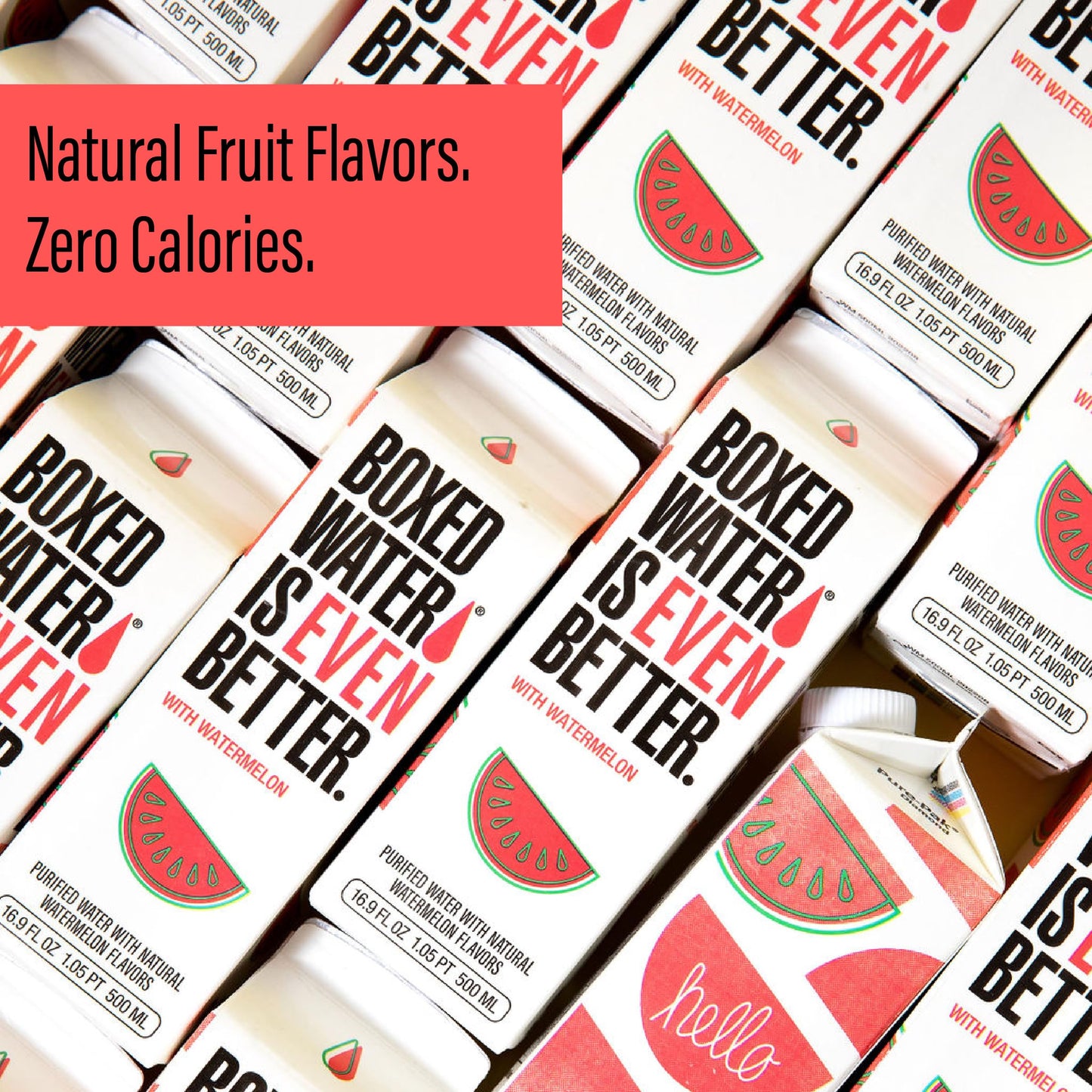 BOXED WATER IS BETTER Watermelon Flavored Water, Purified Drinking Water, 16.9 oz, 12 Pack, 92% Plant-Based Boxes, Zero Calories, Sugar Free