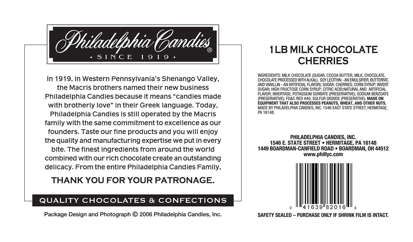 Philadelphia Candies Milk Chocolate Covered Cordial Cherries with Liquid Center, 1 lb