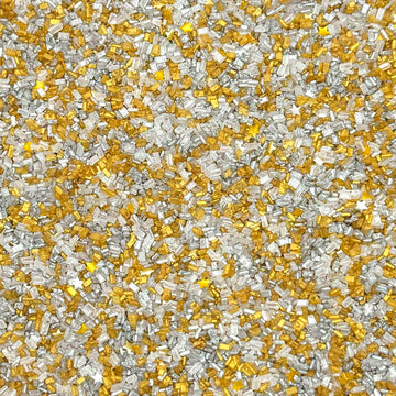 Fancy Sprinkles Filthy Rich Fancy Sugar Silver and Gold Pearlescent Sugar Crystals Flecked with Silver and Gold Mini Edible Glit