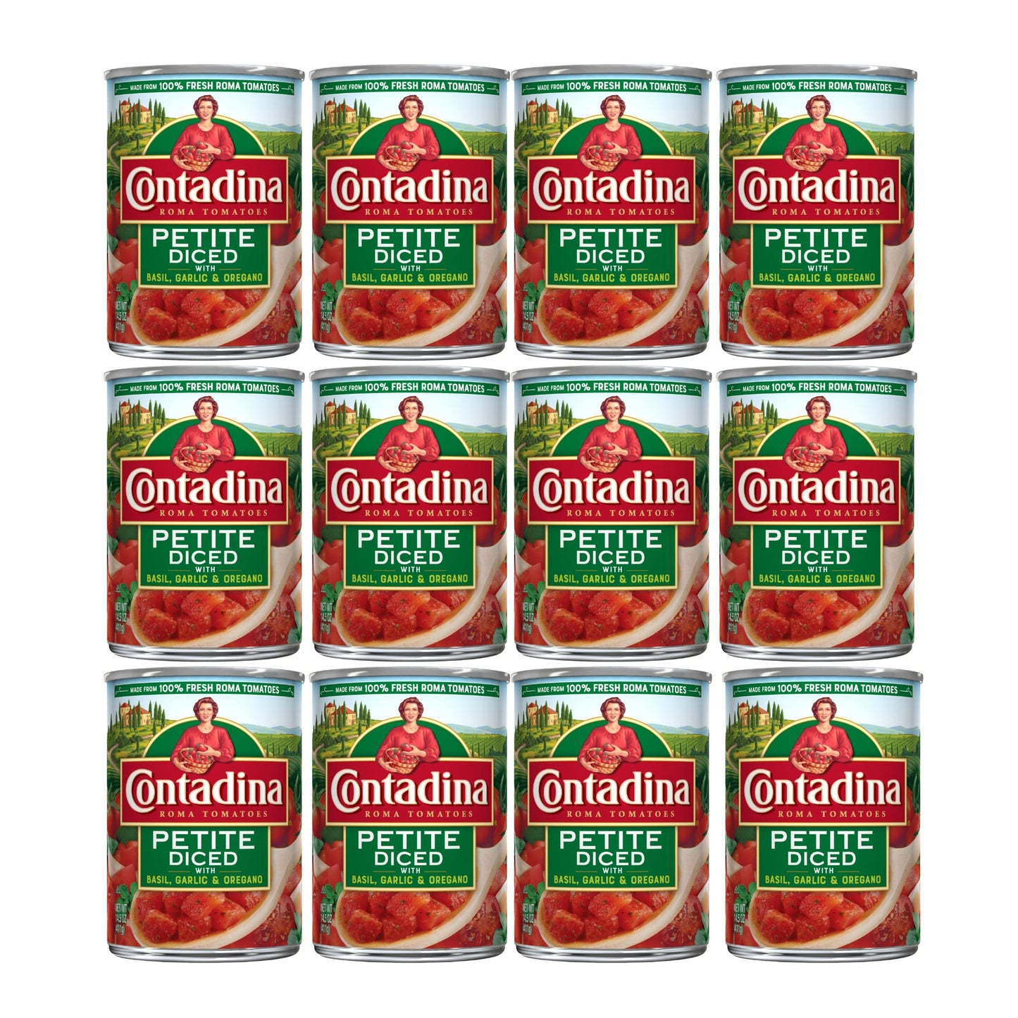 Contadina Petite Diced Tomatoes with Garlic, Basil & Oregano, 14.5 Ounce (Pack of 12)