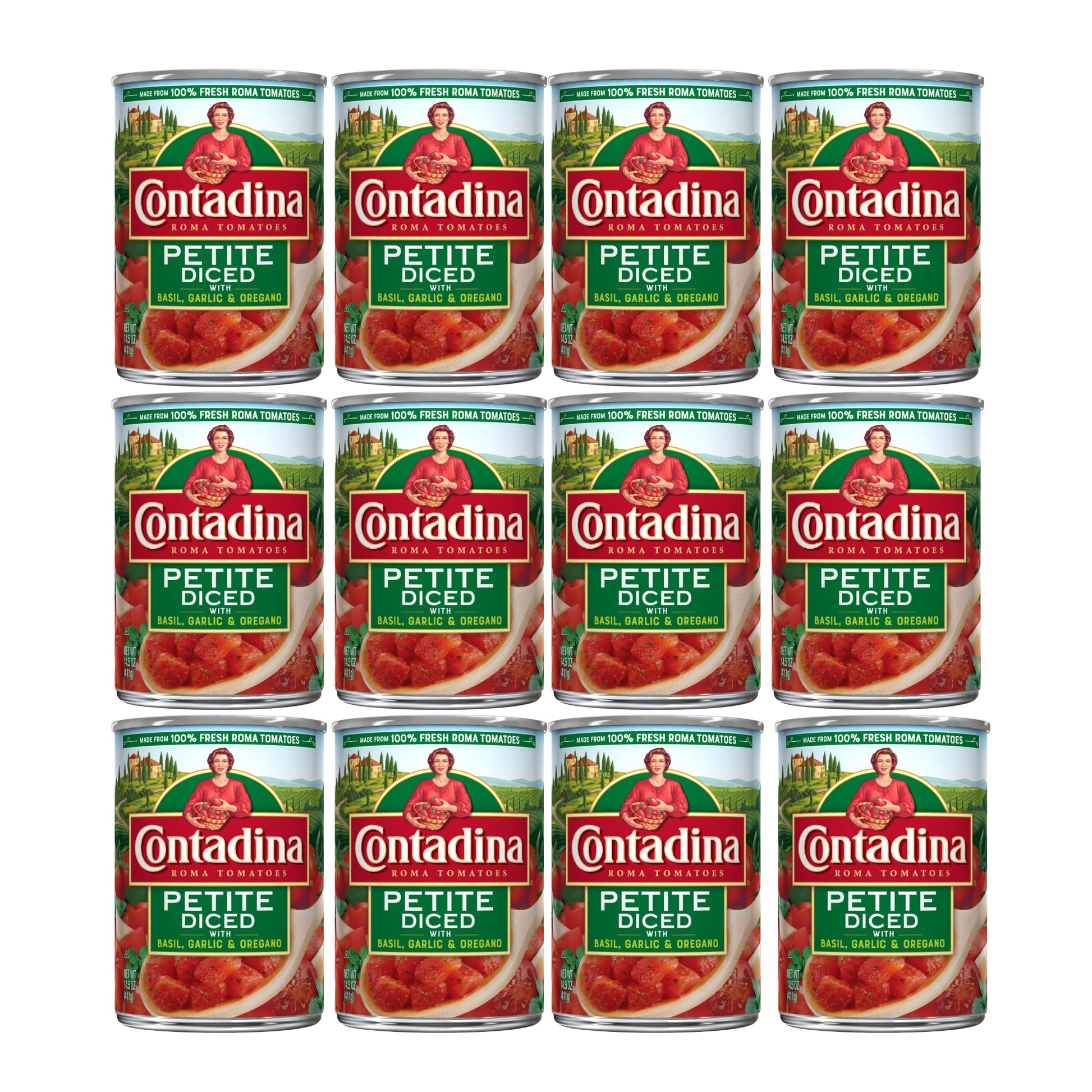 Contadina Petite Diced Tomatoes with Garlic, Basil & Oregano, 14.5 Ounce (Pack of 12)