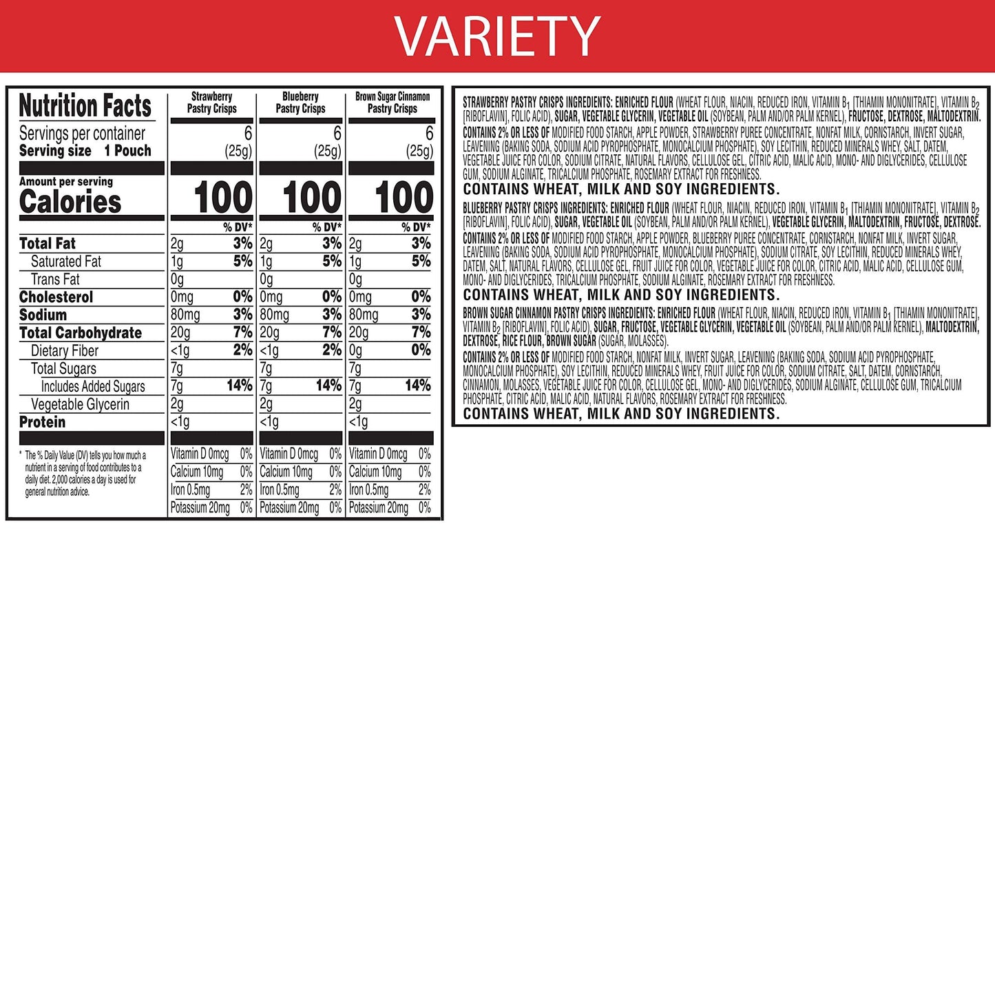 Special K Variety Pack, Brown Sugar Cinnamon/Strawberry/Blueberry Crisps, 36 Ct