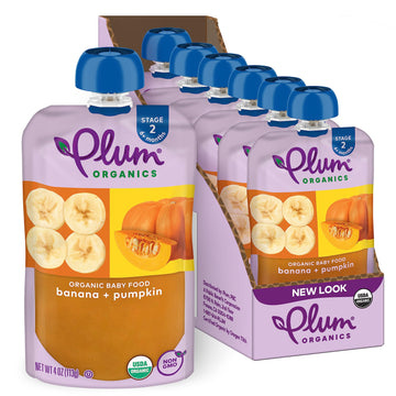 Plum Organics Stage 2 Organic Baby Food - Banana And Pumpkin - 4 Oz Pouch (Pack Of 6) - Organic Fruit And Vegetable Baby Food Pouch