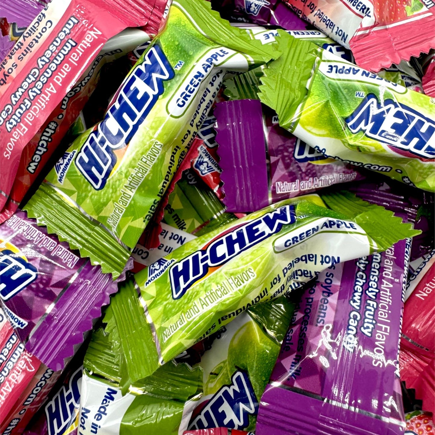 Hi Chew Chewy Fruit Candy-1.5 Lbs Assorted Flavors Grape, Green Apple, And Strawberry Individually Wrapped With Unique, Mouthwat