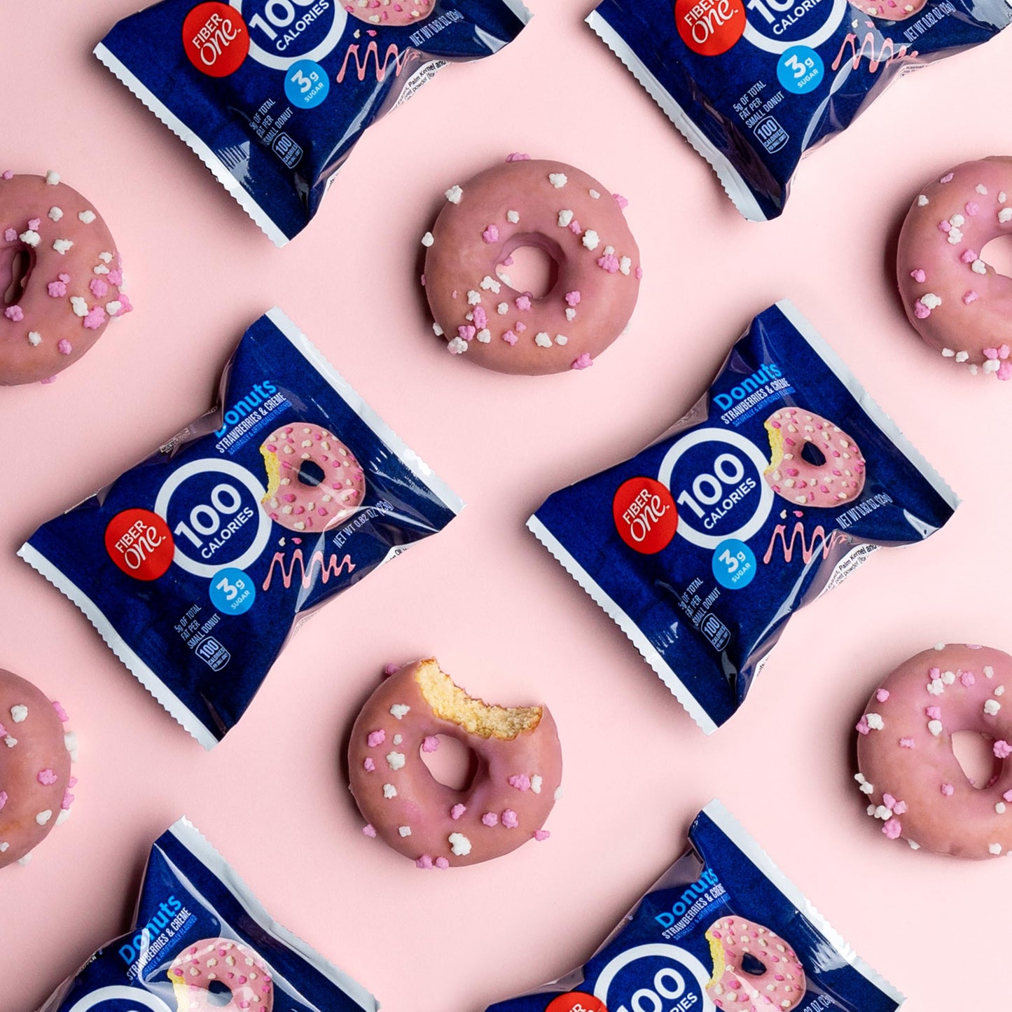 Fiber One 100 Calorie Donuts, Strawberries and Crème, 4 Count, 3.28 oz, 3g Sugar