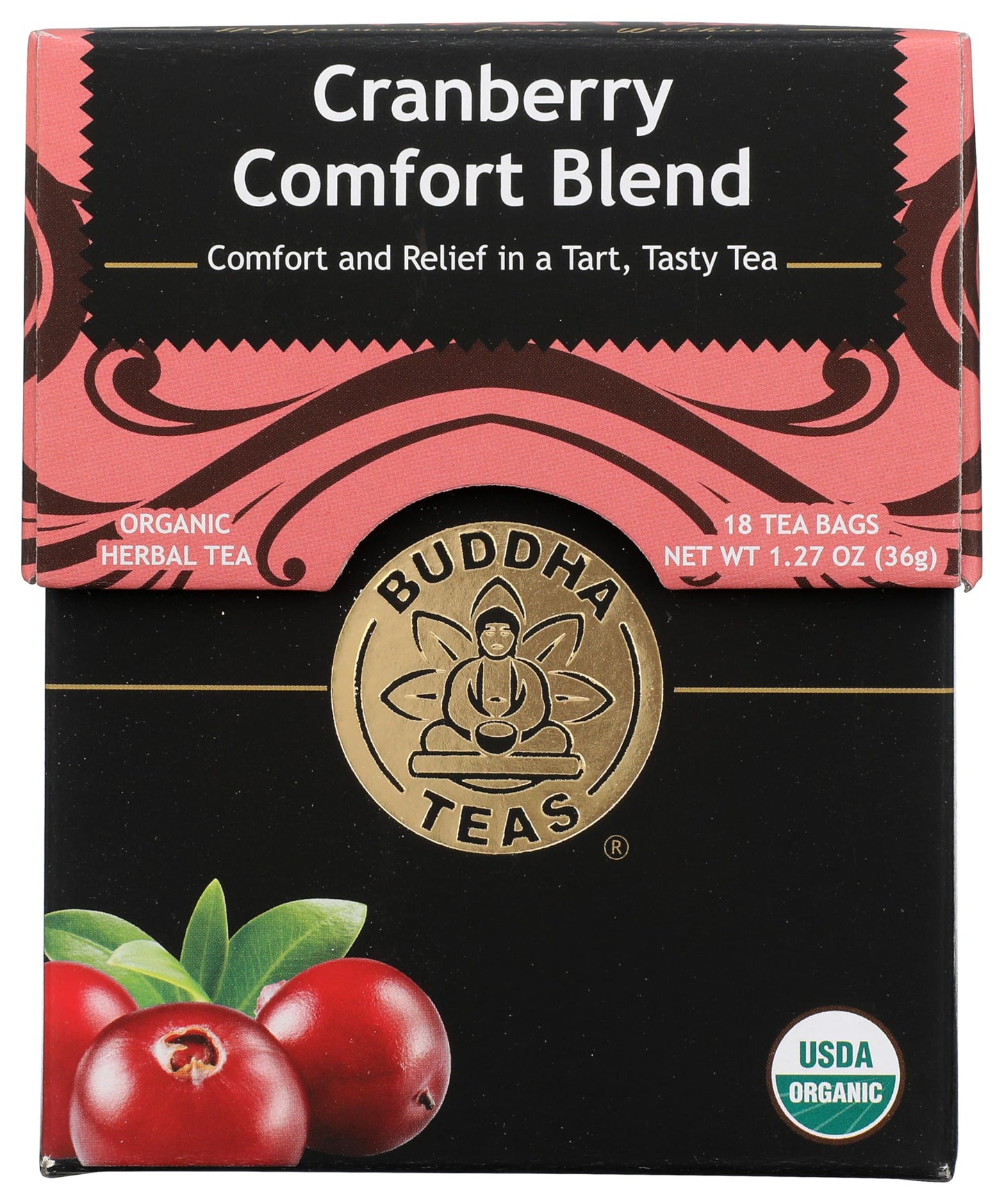 Buddha Teas Organic Cranberry Comfort Herbal Tea - Caffeine Free, Antioxidants, 18 Count (Pack of 1)