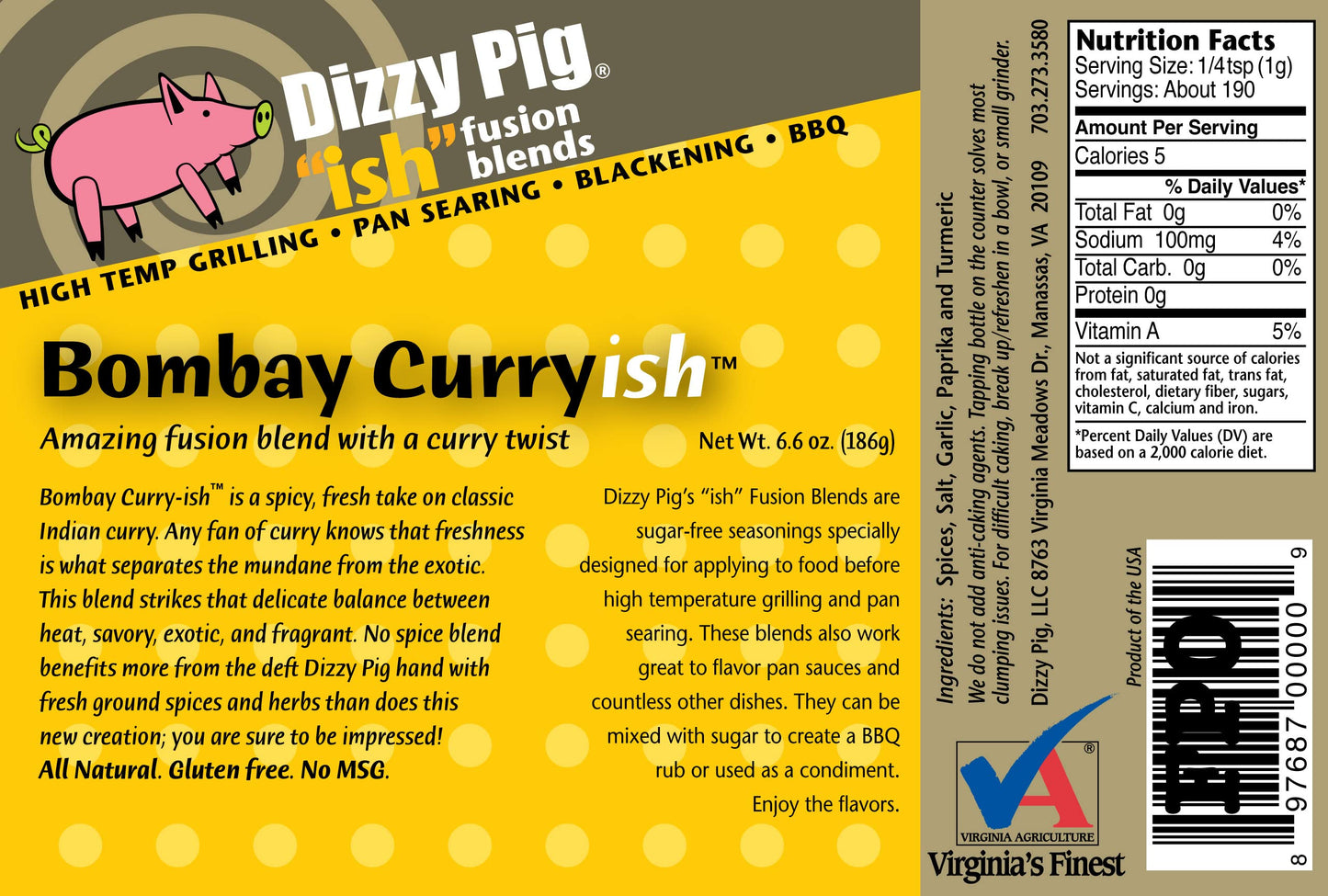Dizzy Pig ish Fusion Bombay Curry-ish Blend (8oz Shaker) - Seasons 30+lbs of Food - Hand Made in the USA - MSG Free, Gluten Free